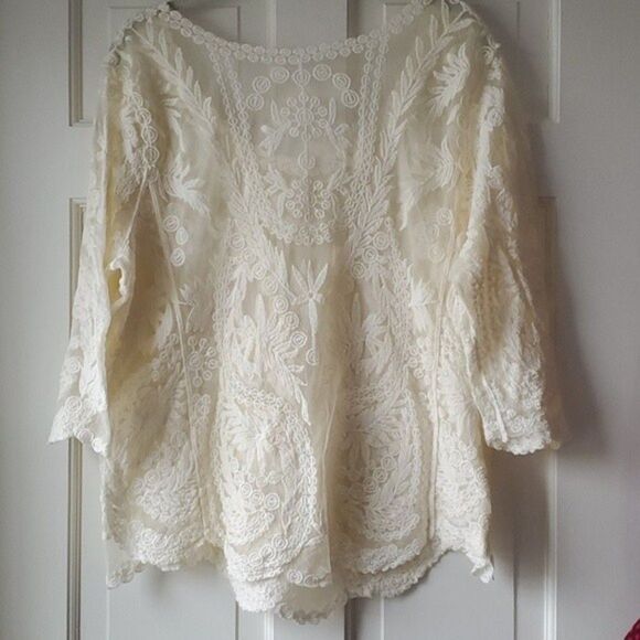 VINTAGE STYLE LACE TOP CREAM WHITE LARGE GIRLY ROMANTIC FEMININE REGENCY RETRO - Picture 8 of 8